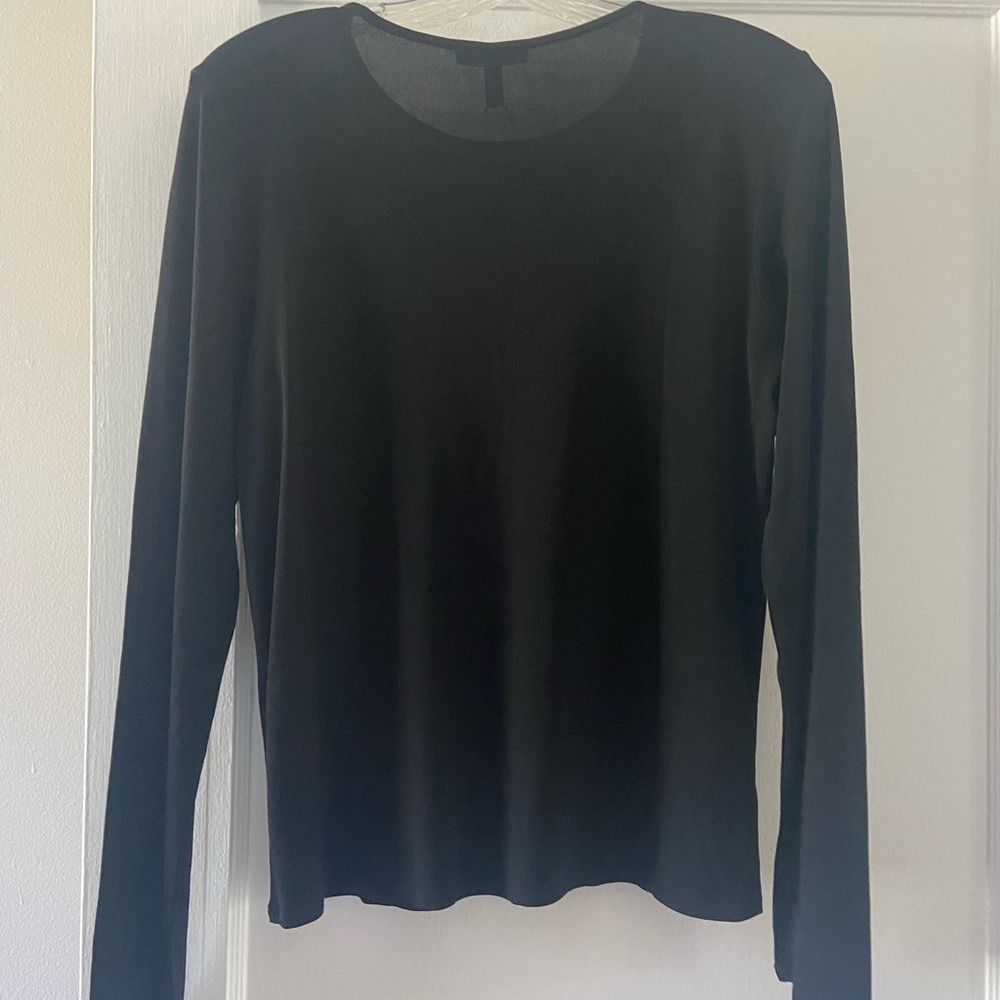 Eileen Fisher Silk Black Long Sleeve Top - Picture 2 of 3